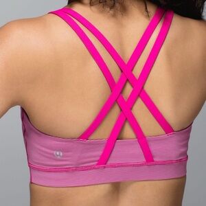 Lululemon Strappy Energy Sports Bra in Magenta Pink & Gray Stripes sz 12 / Large
